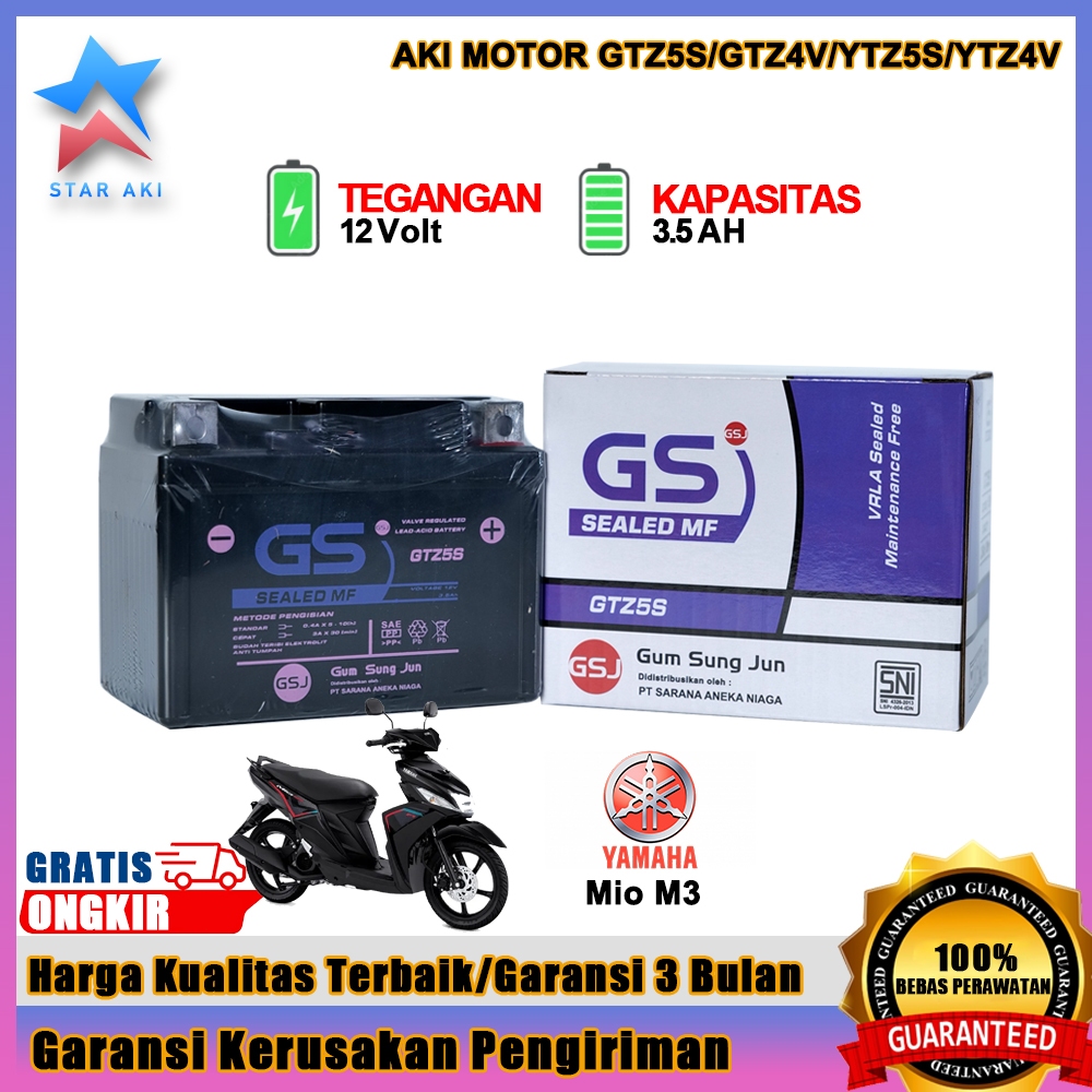 Aki Motor Mio M3 GTZ5S 5Ah Aki Kering MF Accu Aki Motor Yamaha Mio M3 Mio Soul MioJ