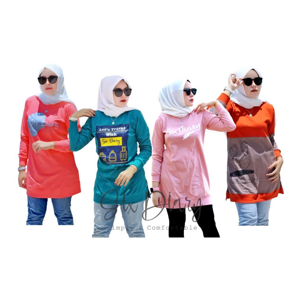 Six Diary Kaos RIB Wanita Atasan Wanita TUNIK BELAH PINGGIR  RIB BAWAH  SIX DIARY