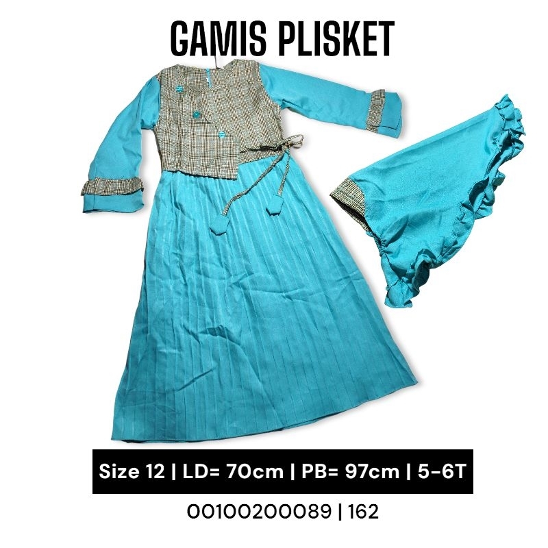 Gamis Plisket Anak / Motif kotak-kotak / Baju Lebaran Anak