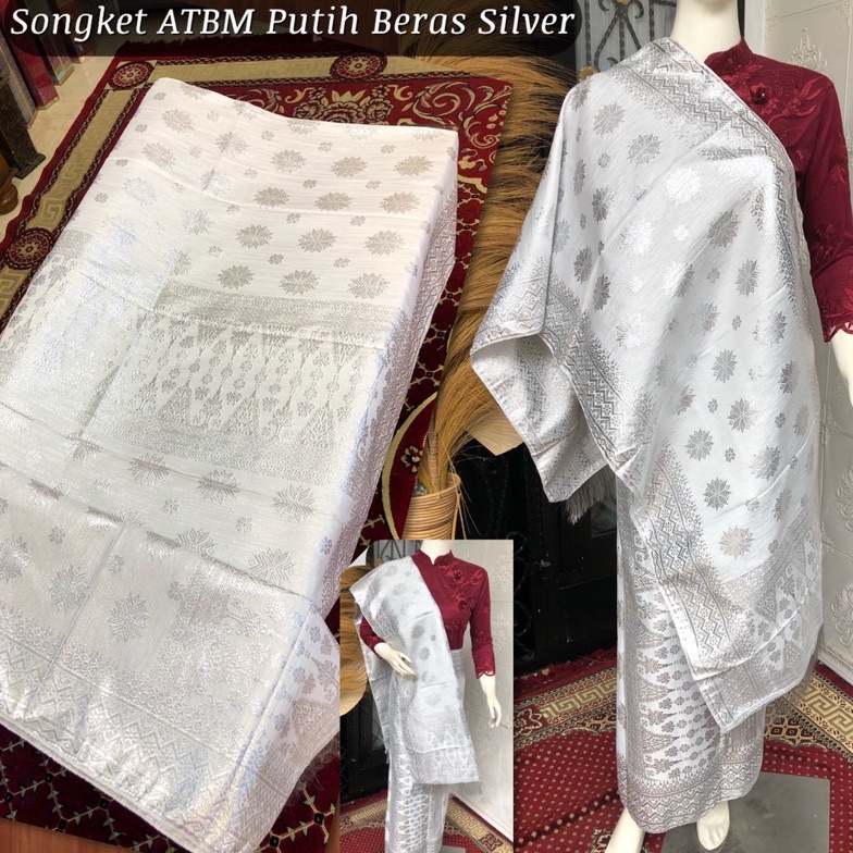 ART H62F Limited Songket Murah Cantik Manis Putih Silver  Songket ATBM songket Tenun Mesin palembang