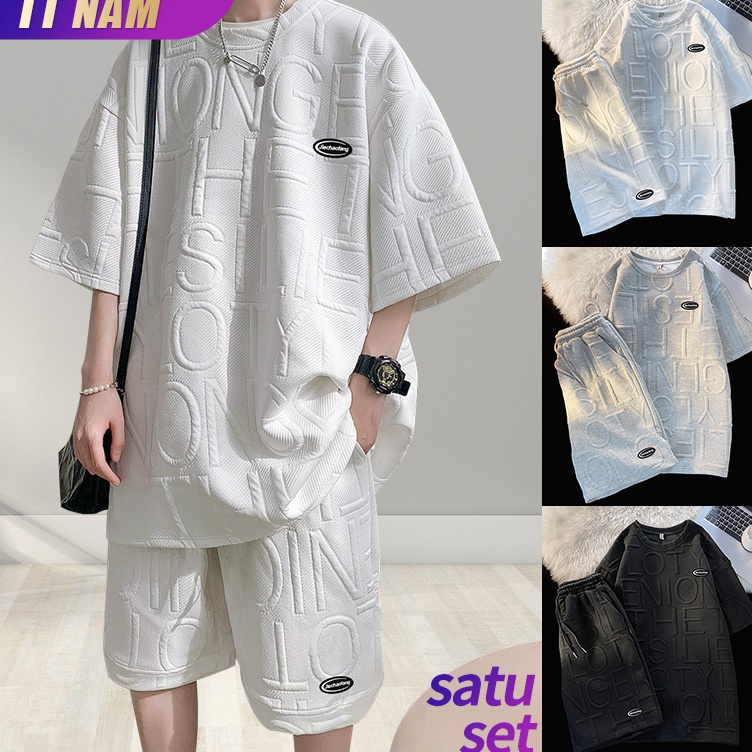 Makin murah baju cowok korean style kaos oversize baju kaos pria oversize Set pakaian olahraga pria 