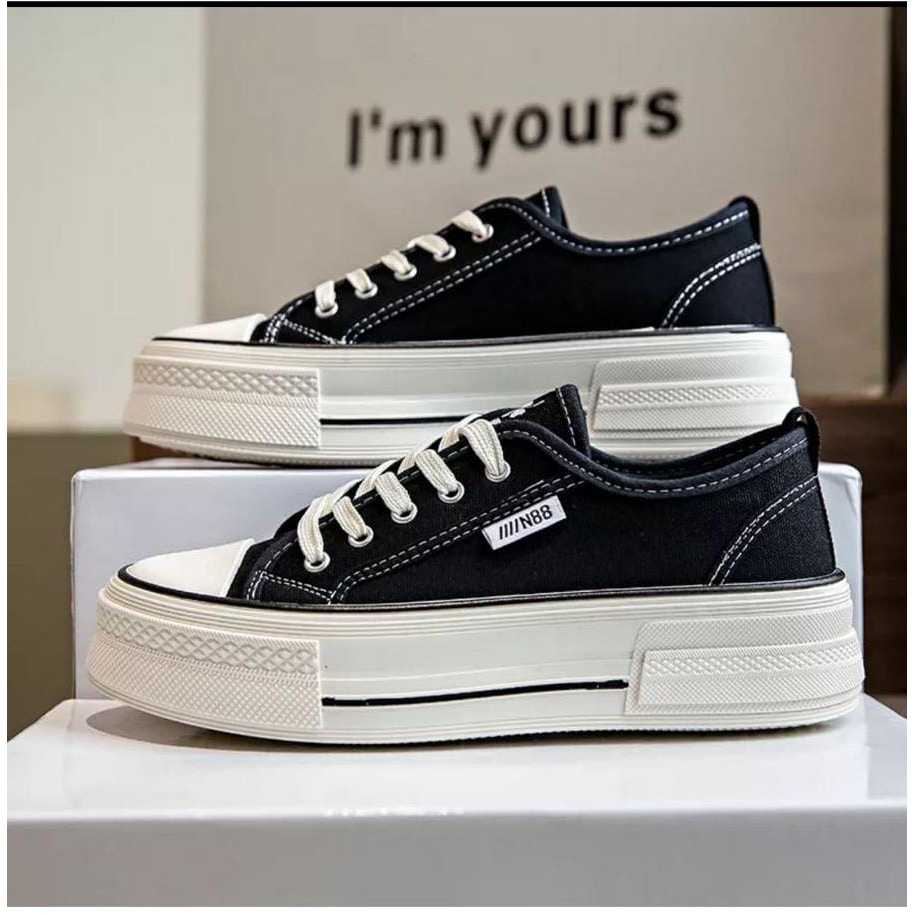 Sepatu Wanita Bahan Kanvas Bertali Casual Sport Kets Cani Korea FREE BOX Sepatu Convers Sepatu Berta