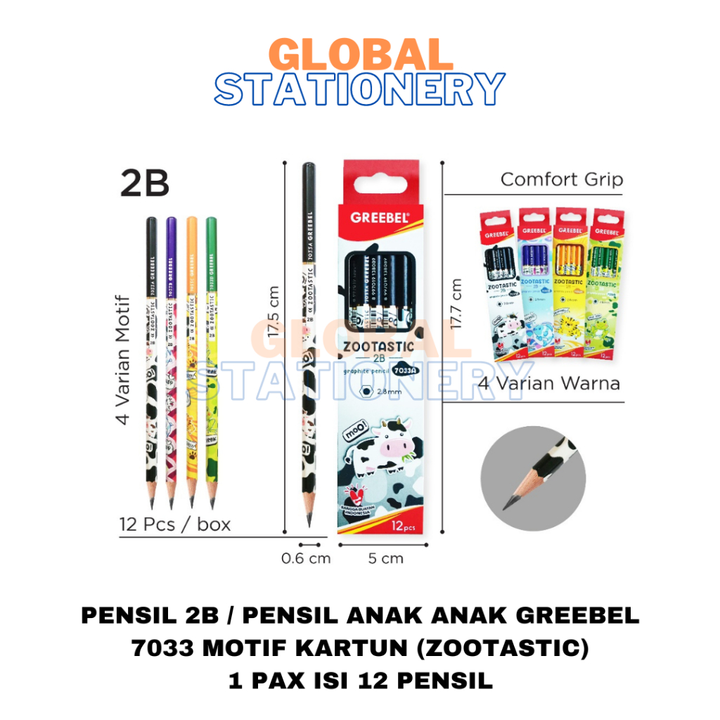 

Pensil Graphite Pensil 2B Pencil GREEBEL 7033 ZOOTASTIC Motif Kartun Anak Anak isi 12
