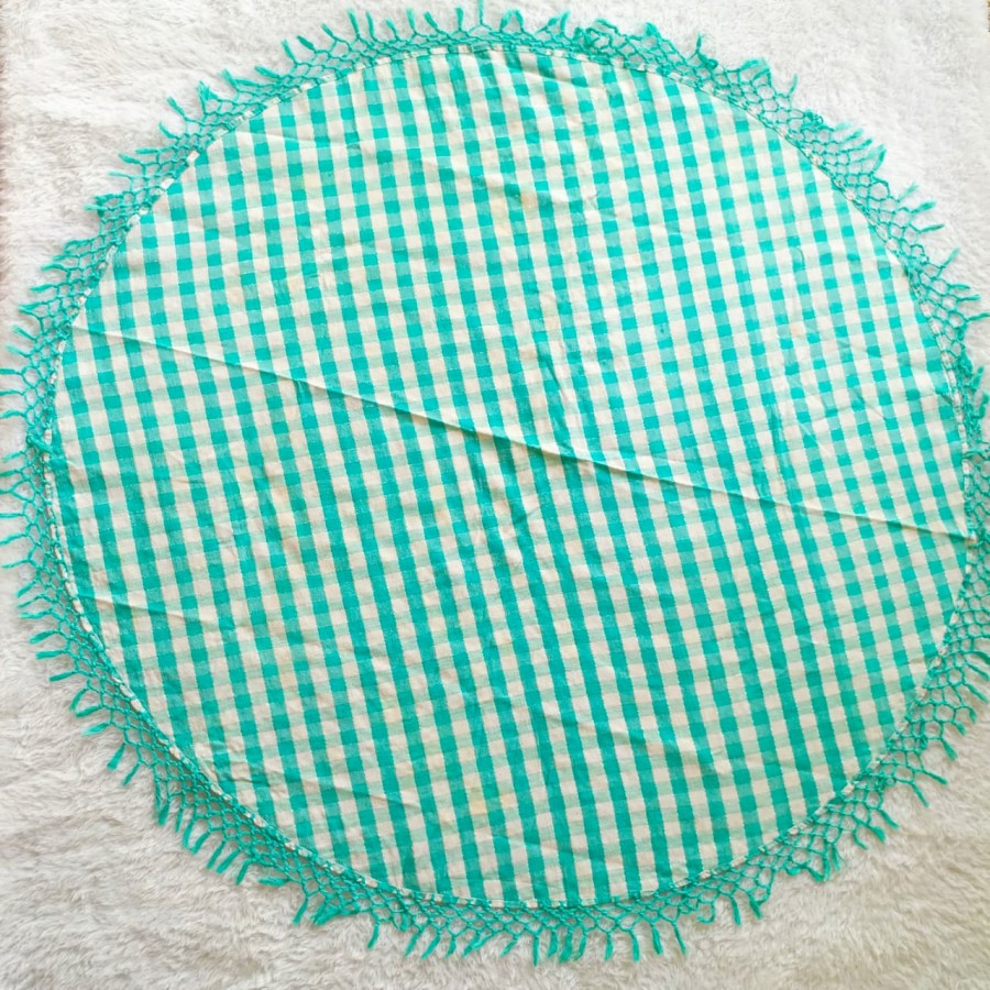 Taplak meja rajut tenun bulat tassel rumbai 145 cm