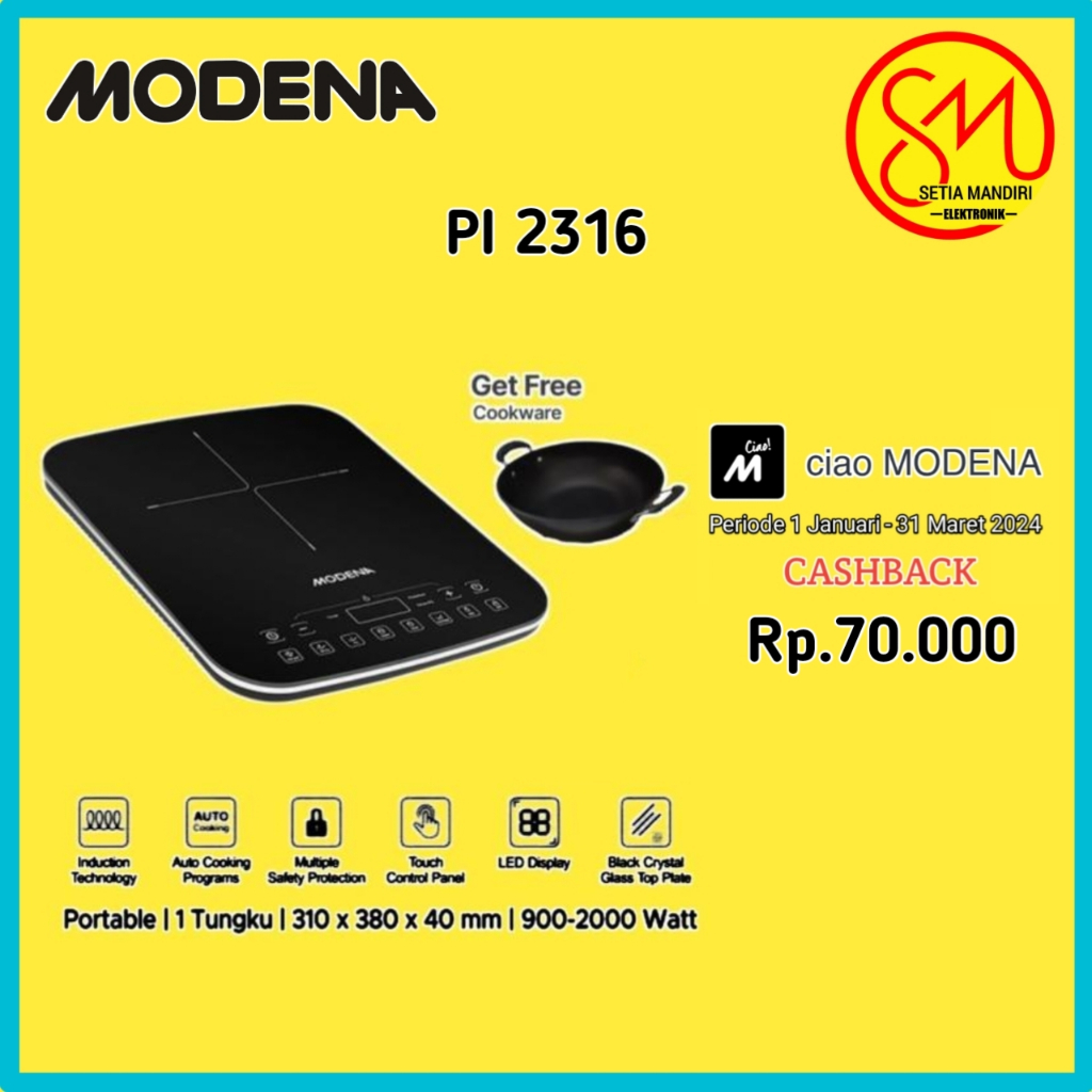 Kompor Induksi Portabel MODENA PI 2316 Hitam + Silver