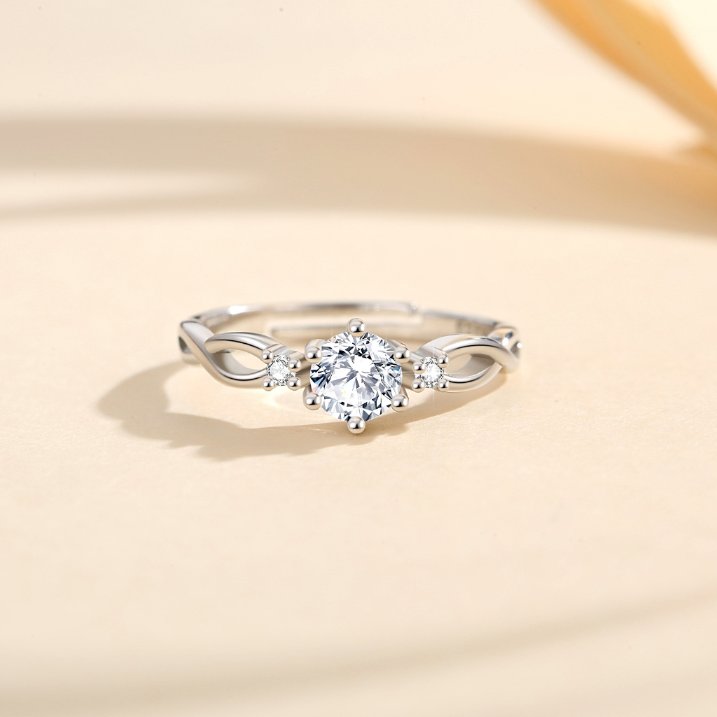 Lanme Jewelry Cincin Perak 925 Cincin Wanita Berlian Moissanite Wedding Ring 0.5 Ct Sertifikat Fashi