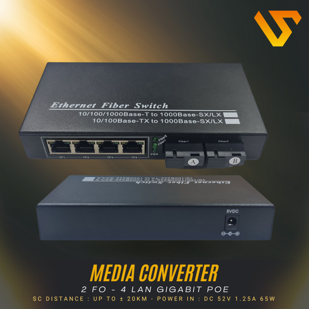 Media Converter 2 Port FO 4 Port POE Gigabit LAN/ 2 FO 4 POE Gigabit