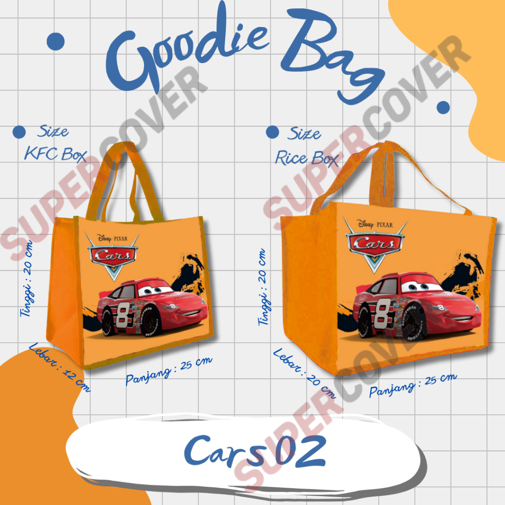 

Goodie Bag Gambar Kartun Cars 02 Warna Oren Untuk Acara Ulang Tahun, Aqiqah, Sunatan Dan Lain lain.