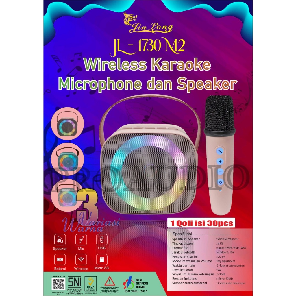 Speaker Bluetooth Jin long Jl-1730 M2 / JL1730 M2 / JL1730M2 / JL1730 M2 Karaoke 650mAh