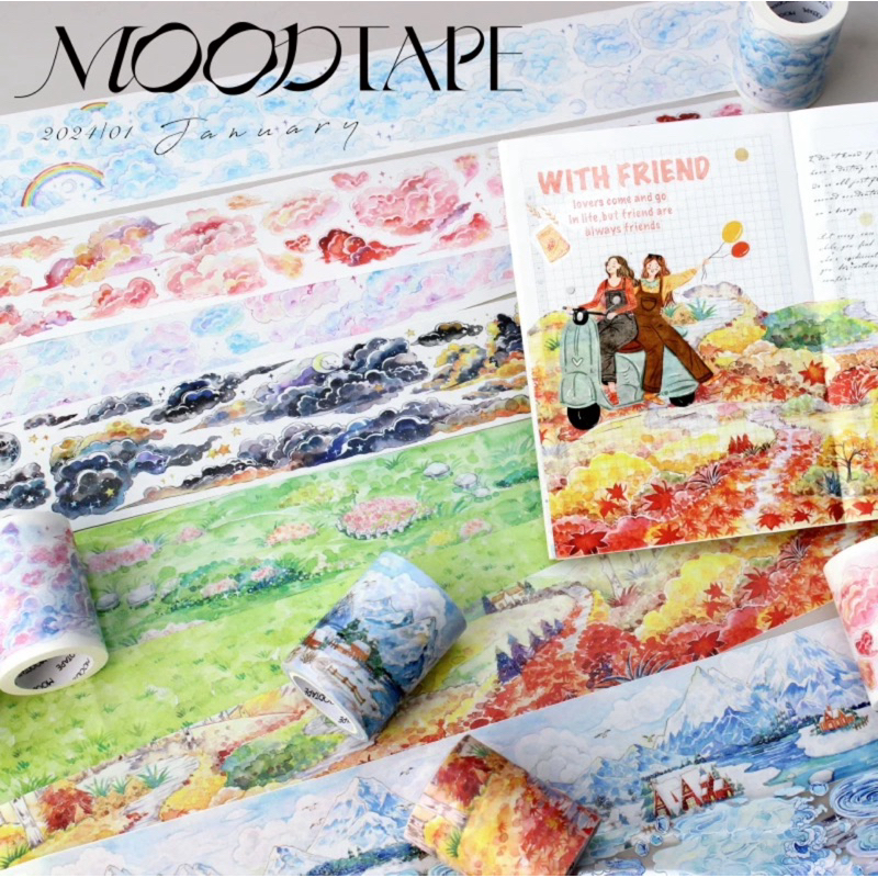 

(1BD) washi tape selotip transparan screen moodtape awan abstrak journaling bujo scrapbook