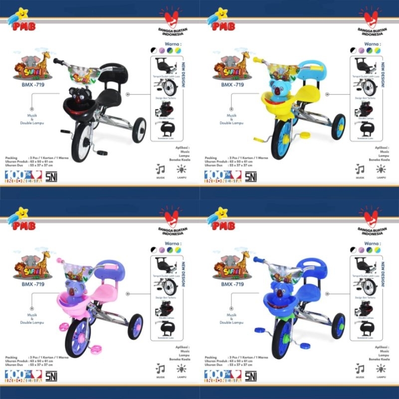 Sepeda Anak PMB Safari BMX-719 Tricycle Roda Tiga