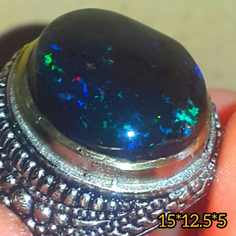 Batu Cincin Black Opal Kalimaya Sempur Banten Natural Jarong Sisit Biyang bahan Ranting Ring Alpaka