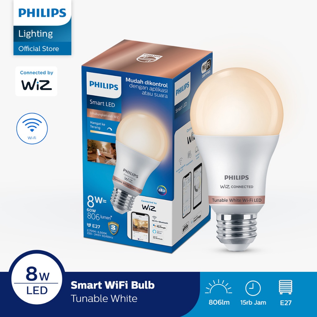 Philips Lampu Bohlam Smart WiFi LED With Bluetooth Putih 8W, 13W