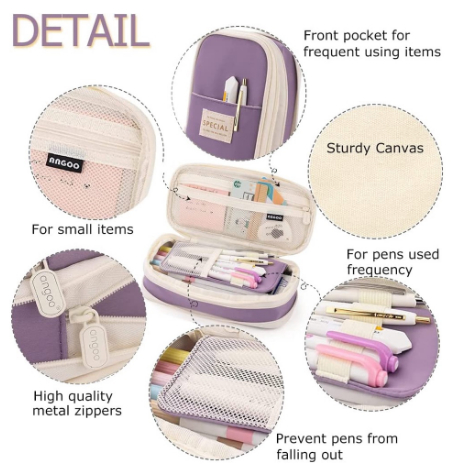 

Angoo Kawaii Pencil Cases Large Capacity Pencil Bag Pouch Holder Box for Girls Office Student Stationery Organizer School Supplies