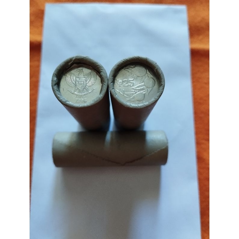 Uang Coin Rp 25 Buah Pala tahun 1996 | roll asli Bank Indonesia Unc | isi 25 pcs