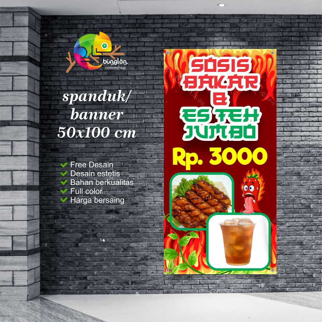 Banner 50x100 Sosis Bakar Es Teh Pocci Custom Desain