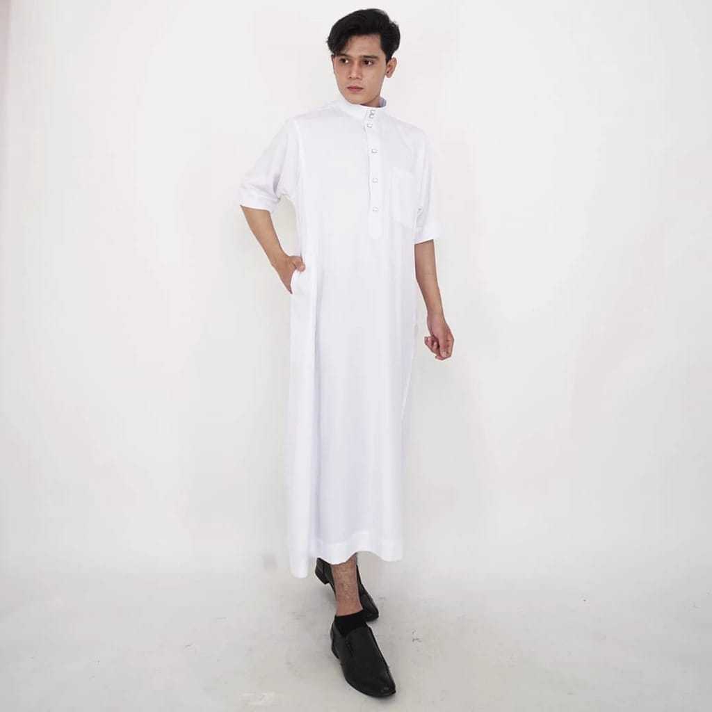 Gamis Pria Arziki Putih | Gamis Pria Dewasa | Gamis Pria Lengan Pendek | Jubah Pria Dewasa