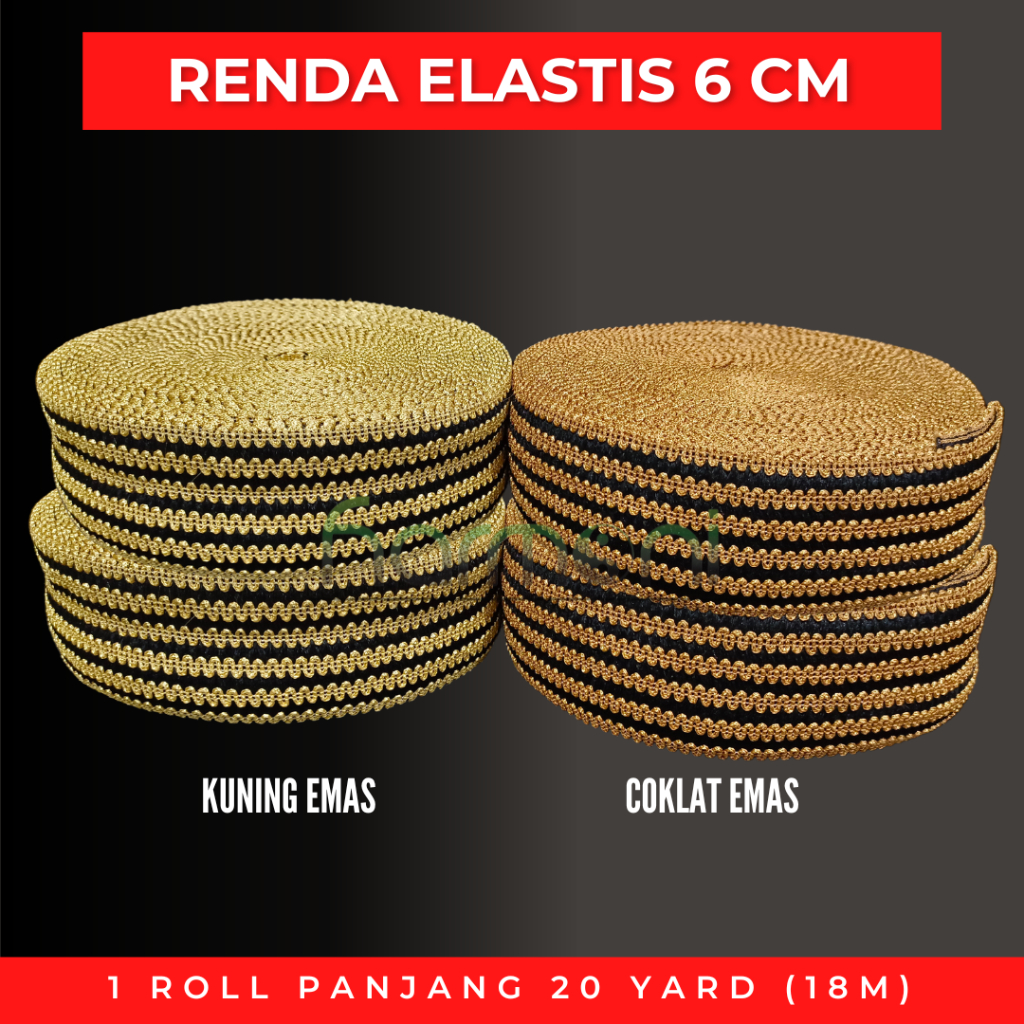 Renda Emas Elastis / Trimming Lace / Renda Emas 6 cm 20 yard