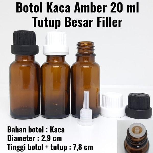 Botol Kaca 20ml Amber Tutup Filler Besar Segel Import / Botol Kaca Amber 20ml Tutup Filler Besar Seg