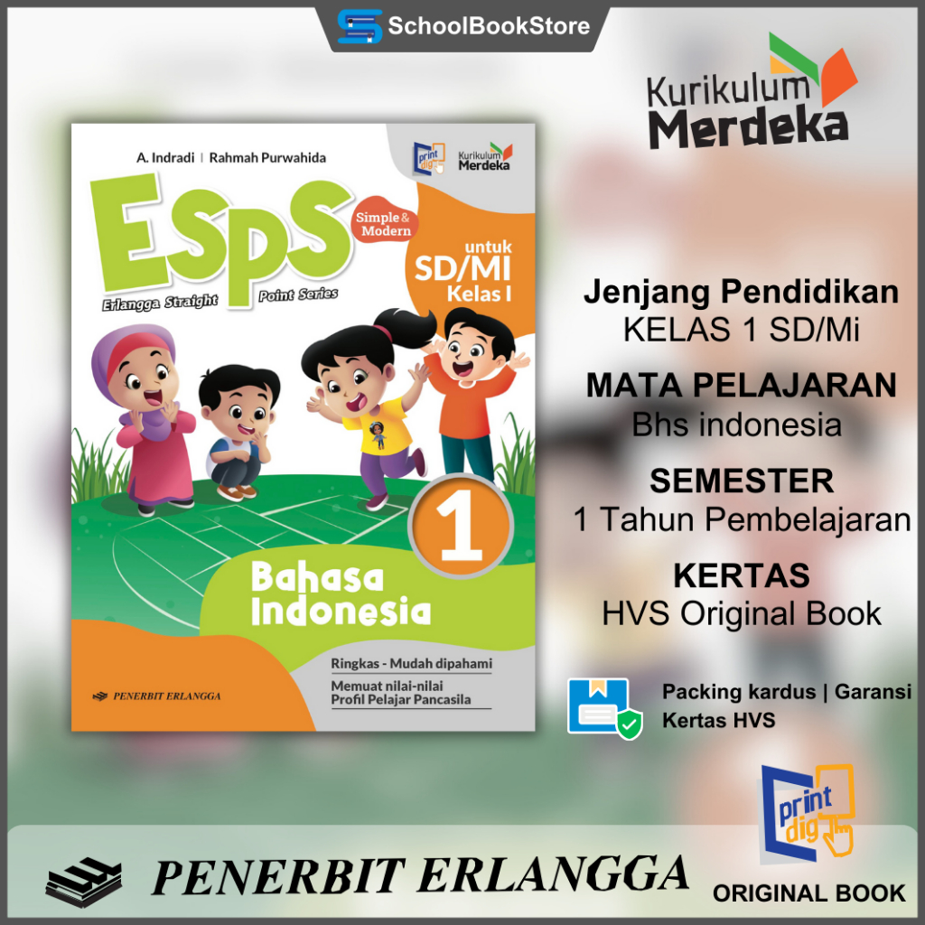 Buku Paket Pelajaran ESPS BAHASA INDONESIA KELAS 1 SD MI Kurikulum Merdeka bhs b indo Erlanga Anak M