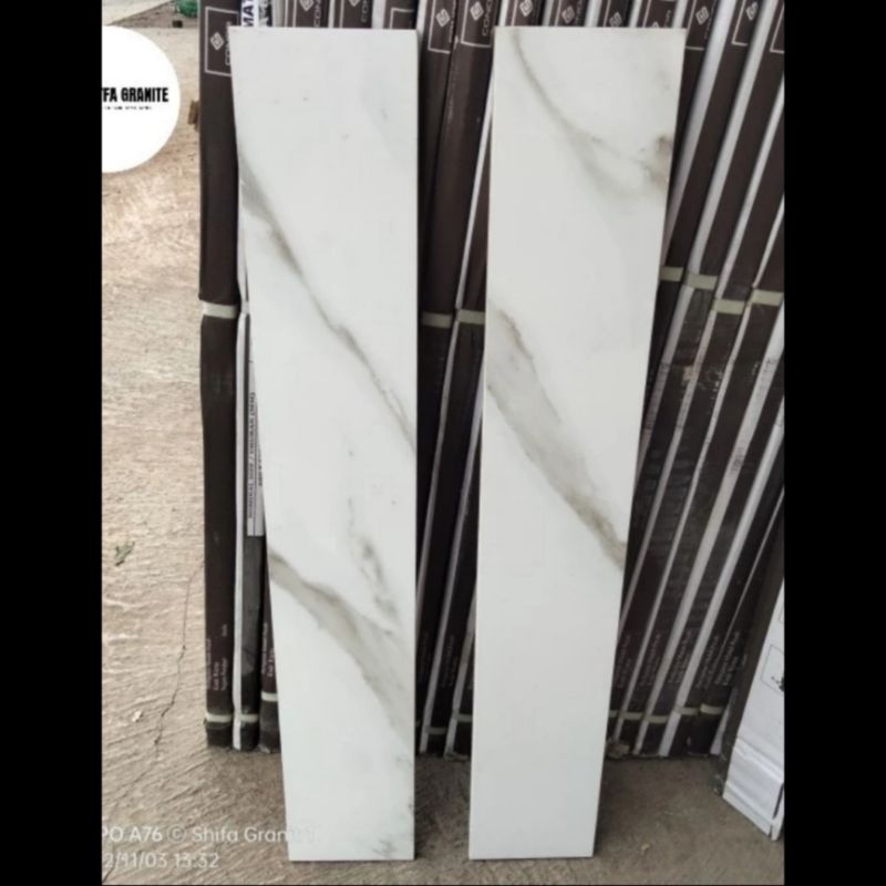 Granit list plint ukuran 10x60 pinggiran keramik putih motip marble titanio glossy mengkilap kw1 ind