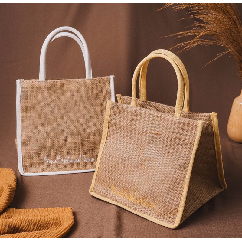 Goodie Bag Tas Karung Goni Kombinasi Kanvas Souvenir Lebaran Hadiah Custom Bordir Nama