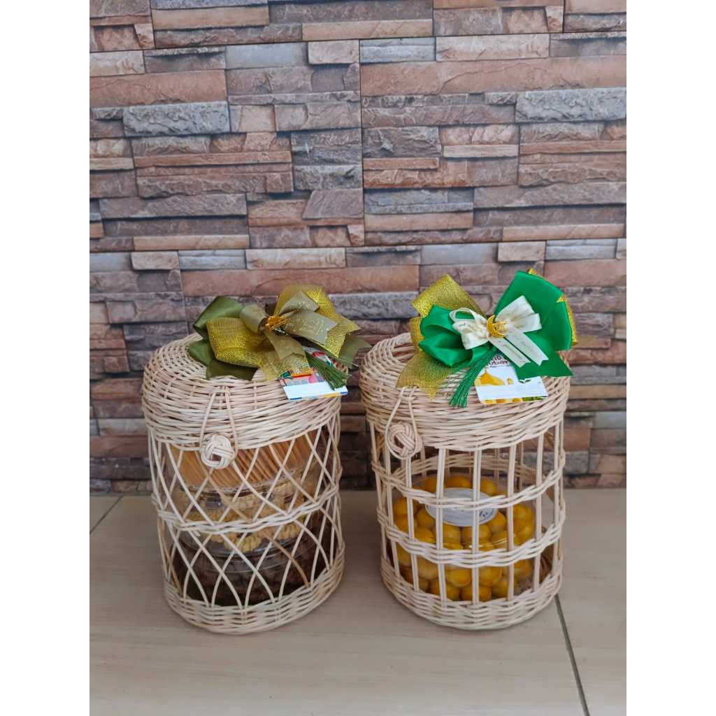 Keranjang Rotan Sangkar Koper Bulat Cocok Untuk Hampers Kue Kering Lebaran Parcel Paket Idul Fitri N