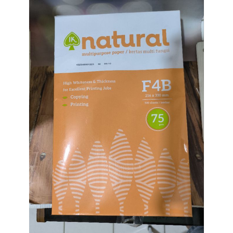 

Kertas HVS Natural F4B 75gsm per rim kemasan baru 500lembar