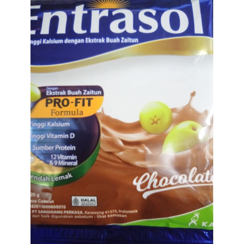 

susu bubuk entrasol rasa cokelat per renceng isi 10 sachet