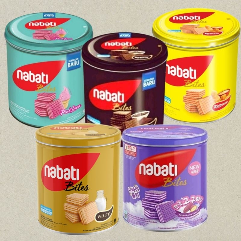 

Nabati bites kaleng/Nabati bites coklat/Nabati bites korean goguma/Nabati bites keju/Nabati bites vanila/Nabati bites pink lava