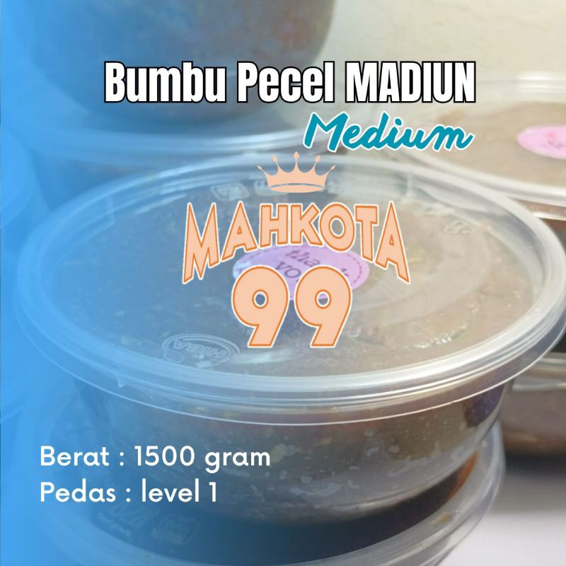 

(MEDIUM) BUMBU PECEL RECEP MADIUN "MAHKOTA 99". BERAT 1500 GRAM. PEDAS LEVEL 1