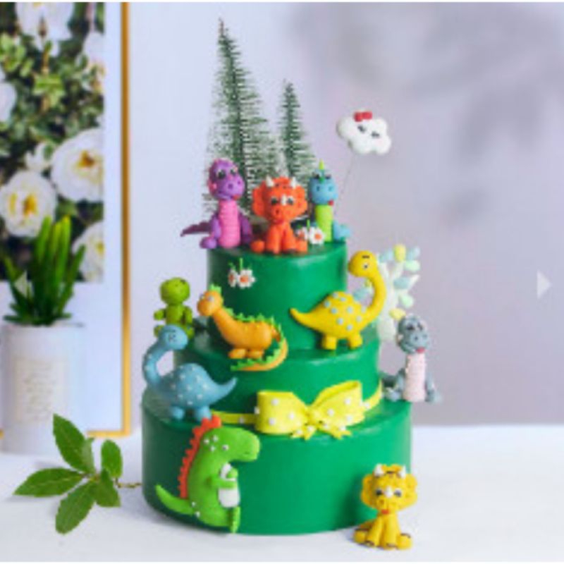 Topper Dinosaurus Clay, Hiasan Kue Dinosaurus, Miniatur Dinosaurus