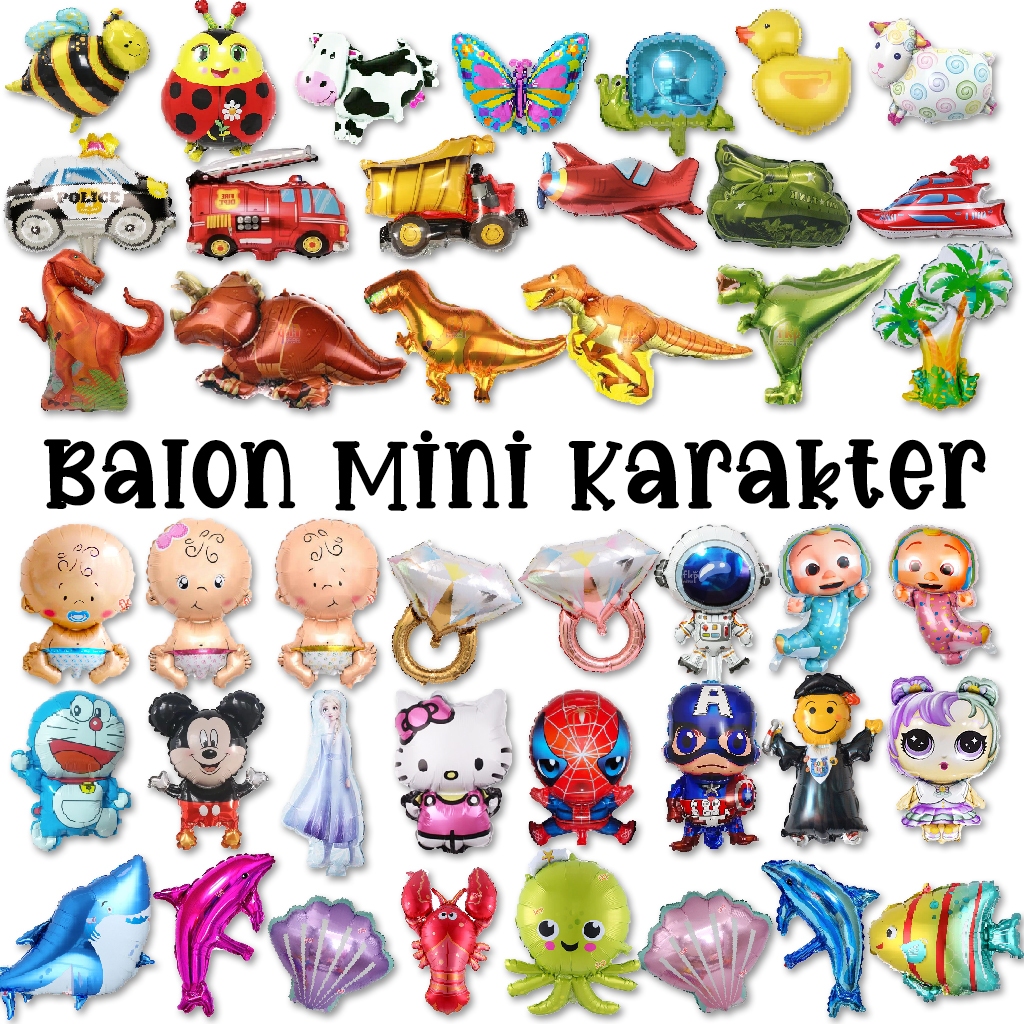 UM1 Fun Kids Party Balon Foil Mini karakter / Kendaraan / Laut / Hewan / Animal Jungle / Baby /