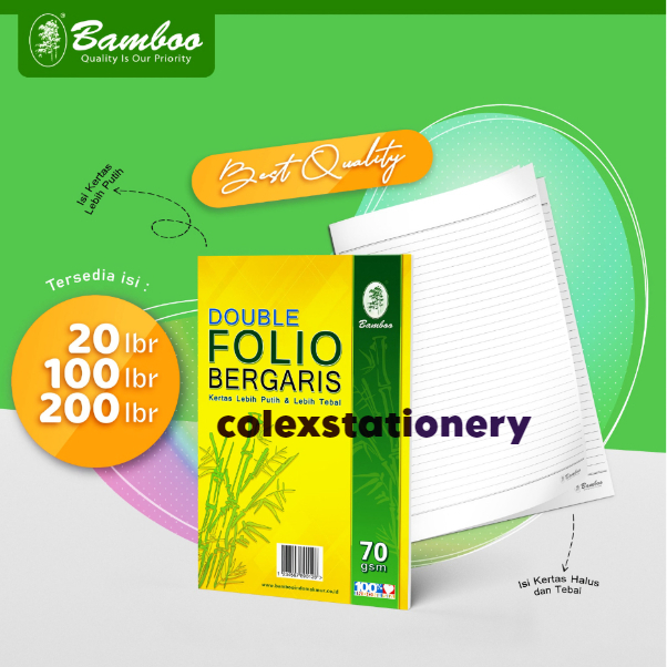 

Kertas Double Folio / Kertas Double Folio Bamboo Bergaris Biasa Isi 100 Lembar (1 Bungkus)
