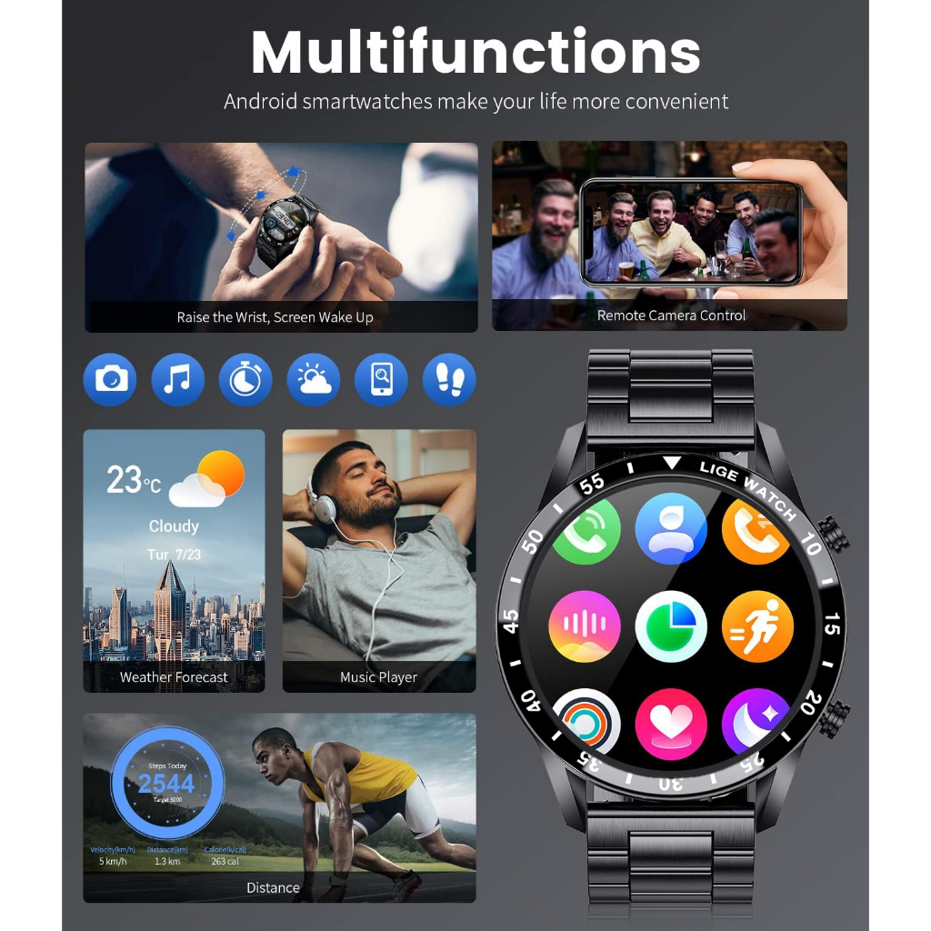 PROMO PREMIUM LIGE Jam Tangan Pintar Asli Bluetooth Tahan Air Layar Sentuh Penuh Jam Tangan Pintar