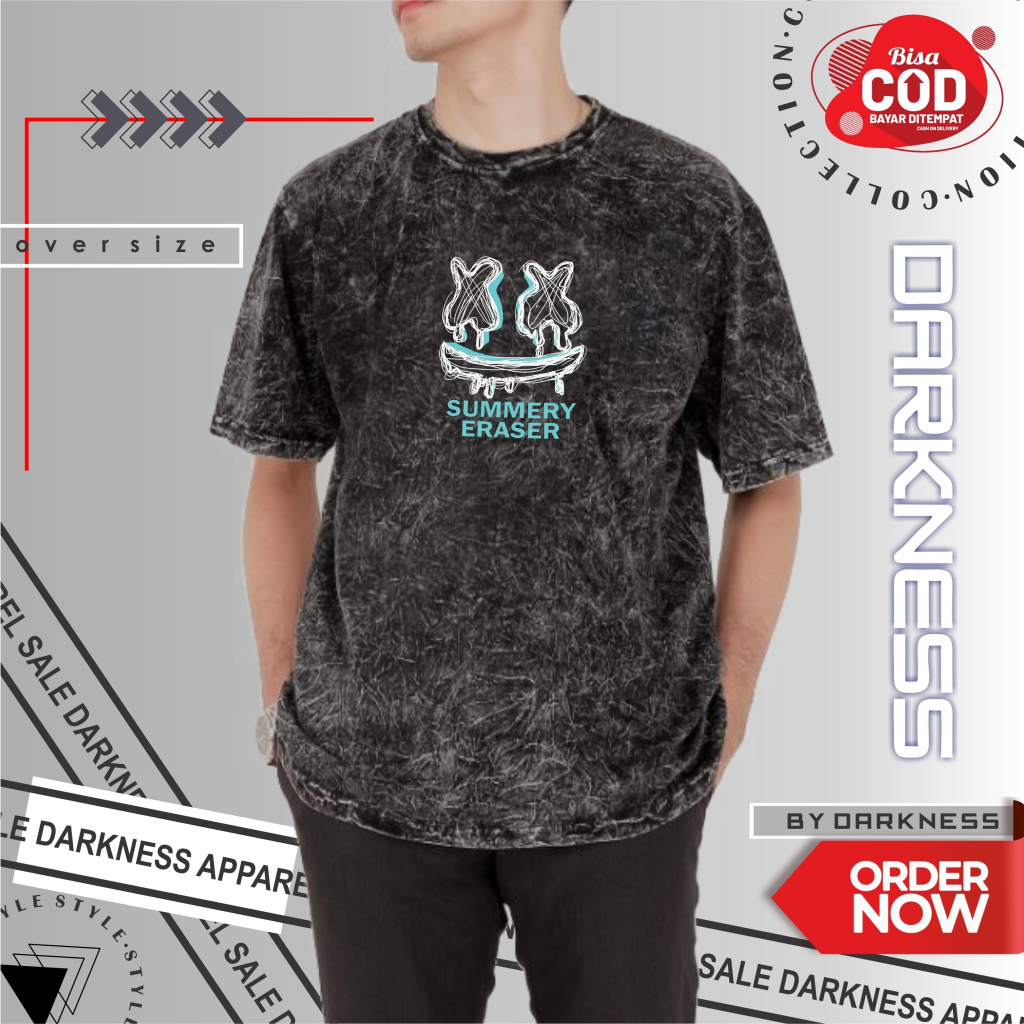 DARKNESS Tshirt pria distro terbaru 2024 hitam washing tshirt pria wanita aesthetic trend korean sty