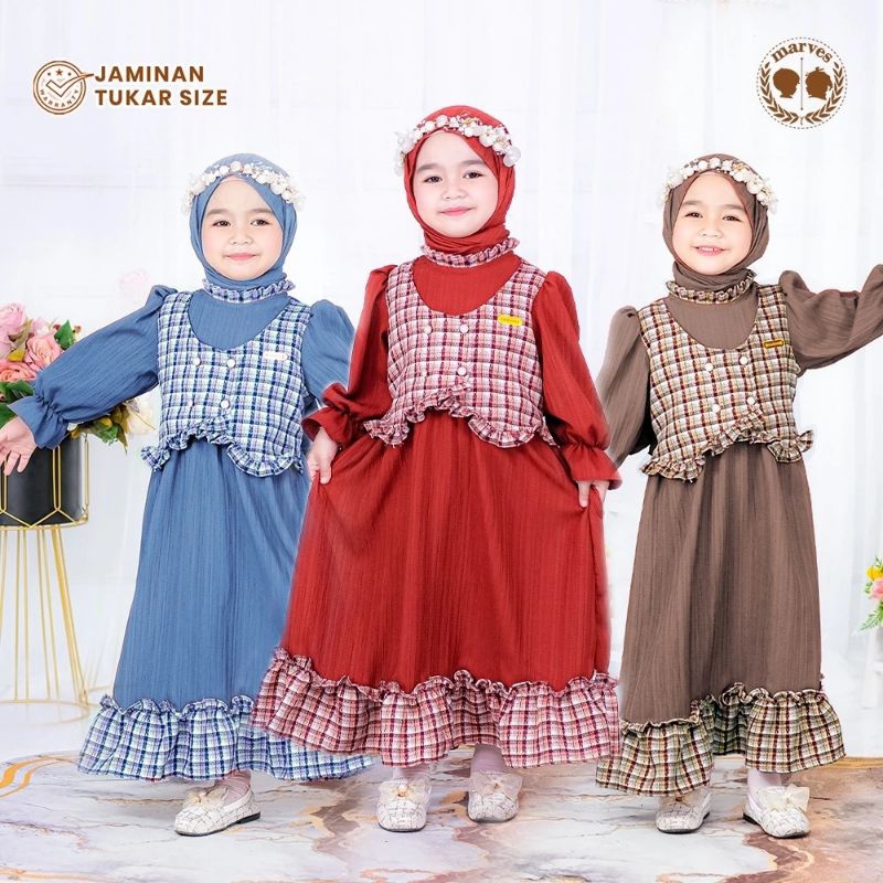 Baju lebaran Gamis Baju Muslim Anak Perempuan Usia 2 Hingga 14 Tahun Model Kaia by MARVES