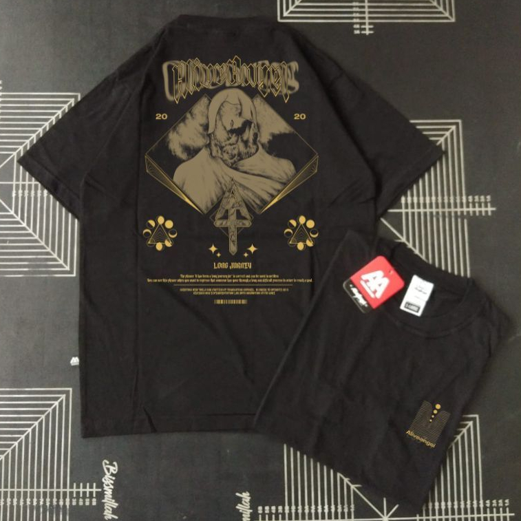 Kaos Distro Pria & Wanita Long Jurney / T-shirt Streetwear Cowo Full Tag Label Hitam Lengan Pendek /