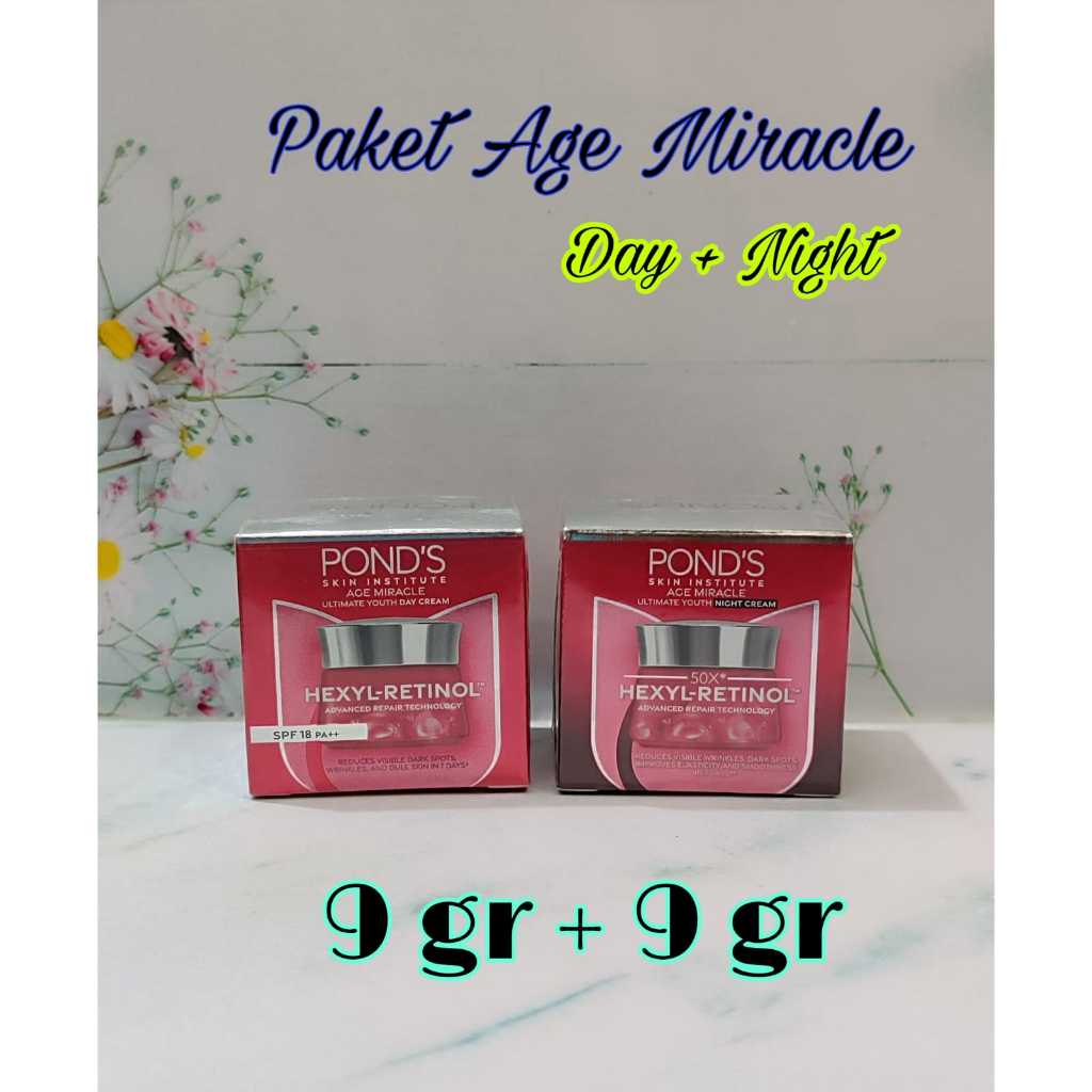 Ponds Age Miracle Day 9gr + Night Cream 9gr - Pond's Age Miracle Youthful Retinol Paket Hemat Glowin