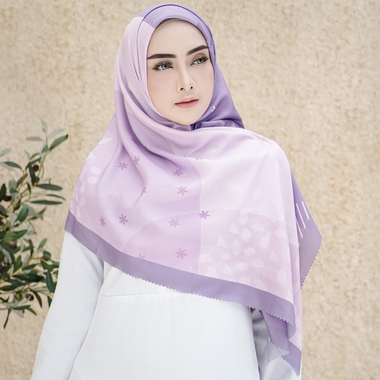 KENES SCARF - [Syari KS5 Lilac Ungu Purple 130x130] Hijab 2 Sisi / 2 Motif / 2 Warna Kerudung Segiem