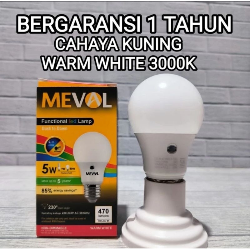 LAMPU SENSOR LED 5 WATT CAHAYA KUNING MALAM NYALA OTOMATIS MEVAL SNI