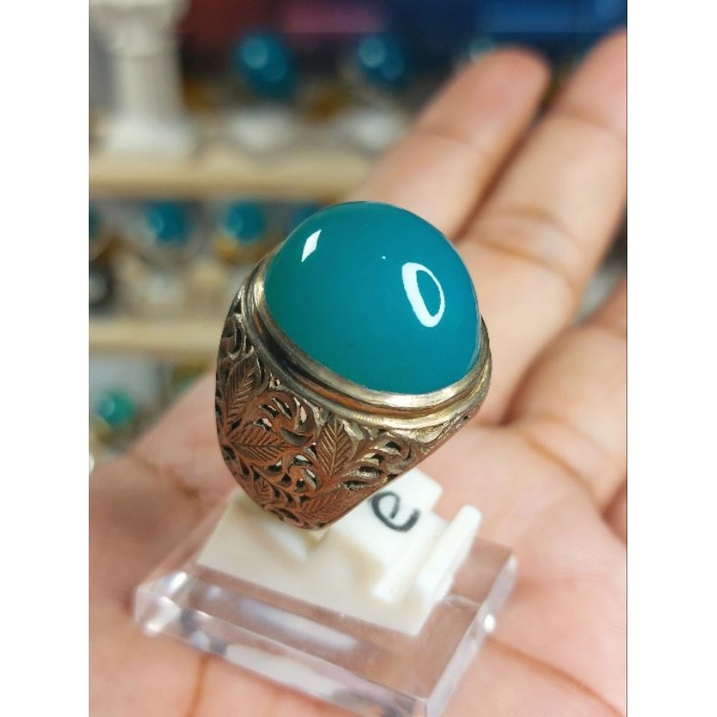 Batu Bacan Doko Super Ring Perak Ukir