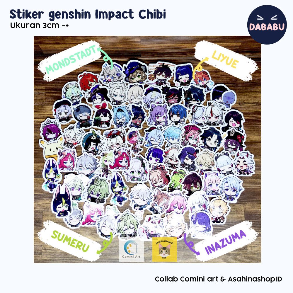 

Stiker Genshin impact bervarian Ukuran 3cm (Vinly Glossy)