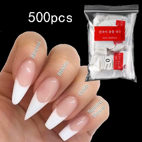 Berkualitas 5pc Kuku Palsu Bening Putih Almond Stiletto