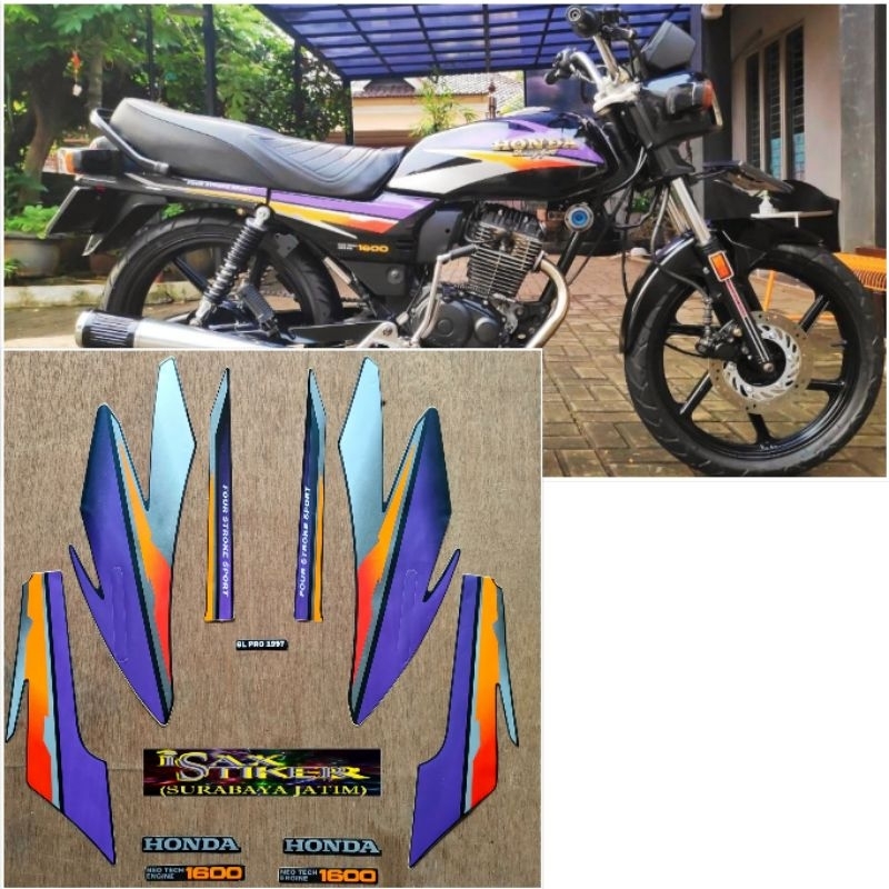 Striping Original Honda GL Pro hitam Lis ungu oren tahun 1997