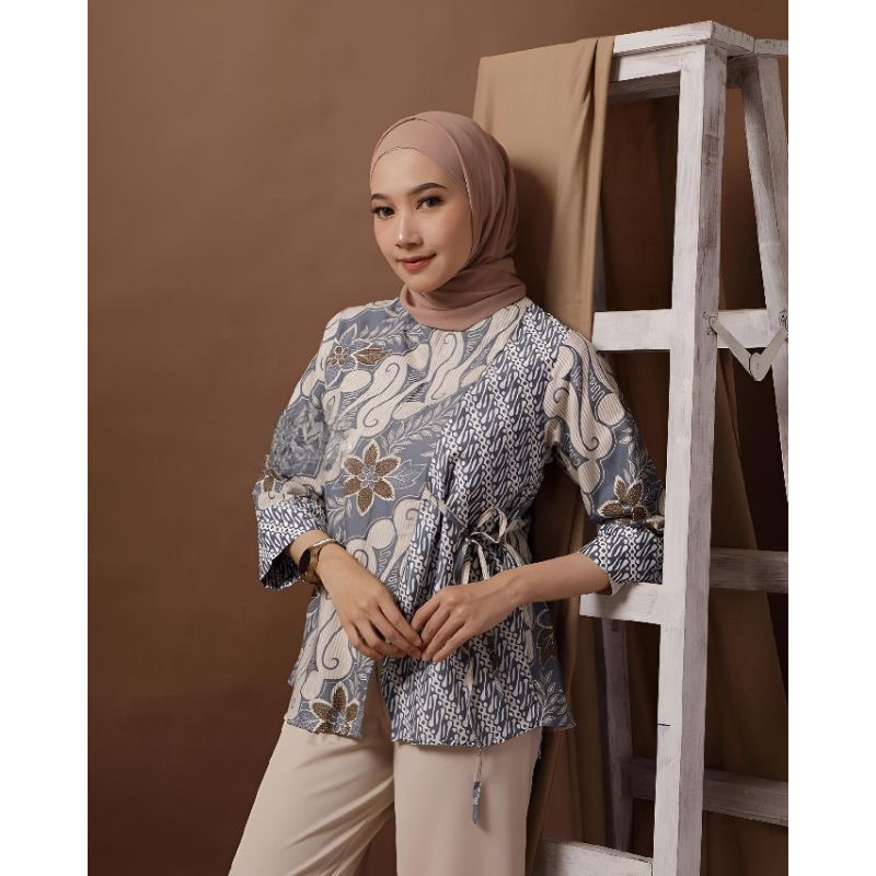 Blouse Batik Wanita Modern Atasan Batik Kerja Kantor Wanita Tali Samping