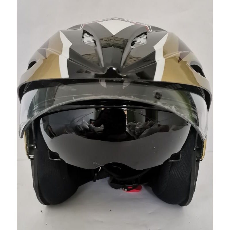 ASCA HELMET | Helm asca premier motif hitam gold glossy double visor clear smoke half face