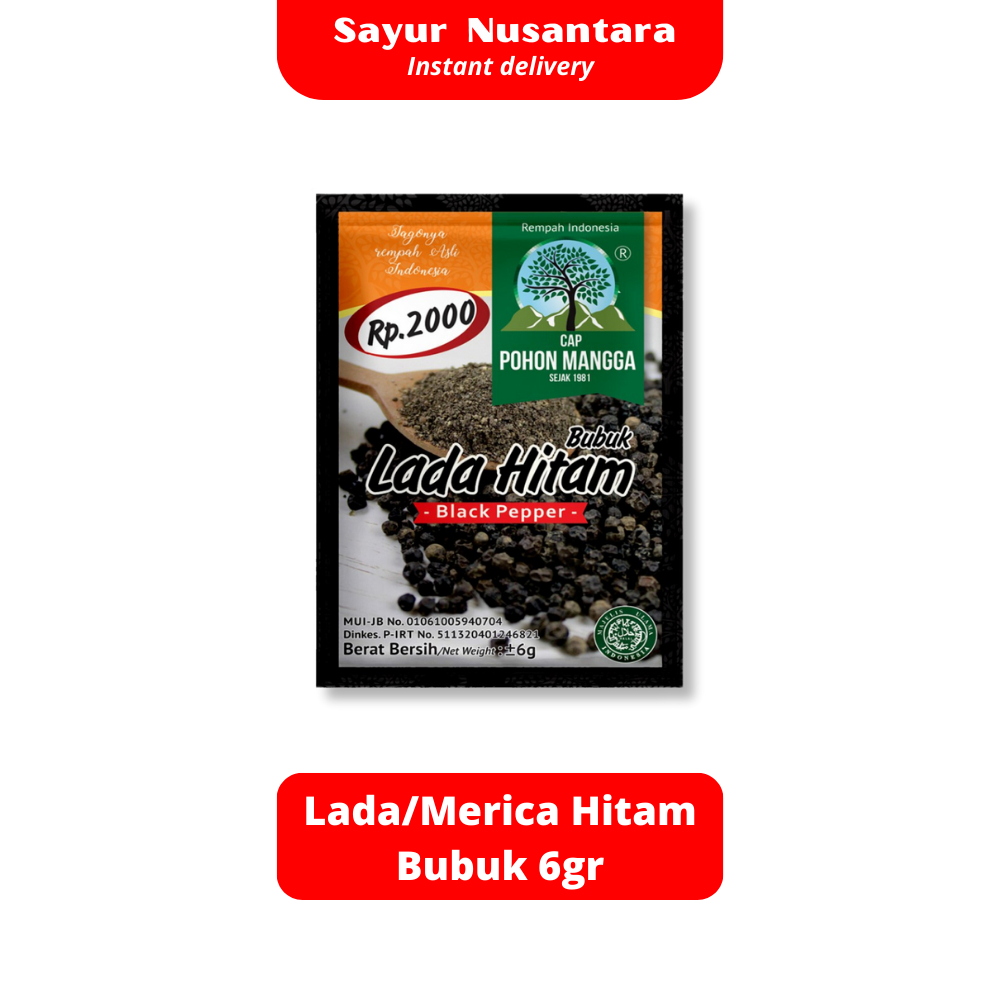 

Lada/Merica Hitam Bubuk Sachet 6gr- Sayur Nusantara