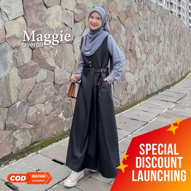 JILBRAVE Maggie Overall Gamis Casual Lebaran Inner Rayon Motif Monogram Premium Raya Collection