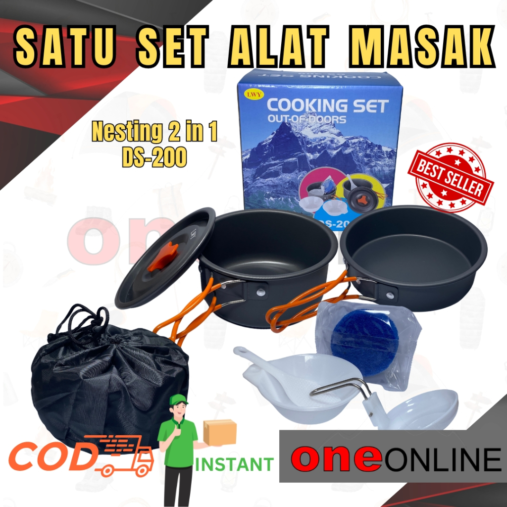 Alat Masak Panci Kemping Gunung. Cooking Set DS200 Camping Nesting 1-2 Person Outdoor